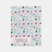 Couverture Polaire Filles mignonne Bumblebee Bee Motif d'été Nom Enfa (Devant)