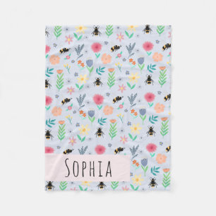 Couverture Polaire Filles mignonne Bumblebee Bee Motif d'été Nom Enfa