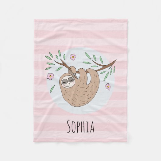 Couverture Polaire Filles mignonne rose couchage Sloth et nom Enfants (Devant)