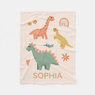 Couverture Polaire Filles mignonnes dinosaures roses et fleurs Enfant