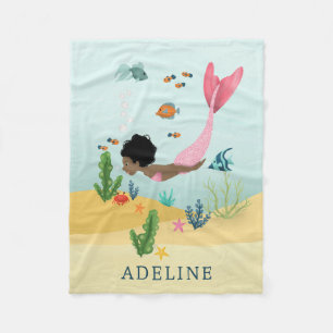 Couverture Polaire Filles mignonnes et Whimsical Magique Afro Mermaid