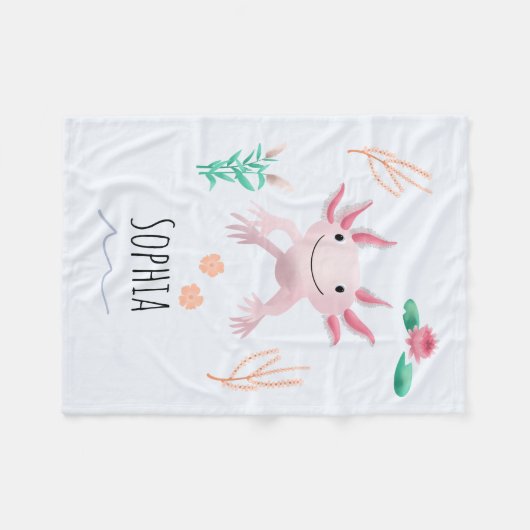 Couverture Polaire Filles mignonnes & Whimsical Joyeux Axolotl Rose E (Devant (Horizontal))