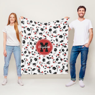 Couverture Polaire filles monogrammed soccer balls et motif de coeur