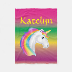 Couverture Polaire Filles Nom personnalisé Rainbow Unicorn Fleece