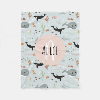 Couverture Polaire Filles Ocean Whale Motif Monogramme Enfants Fle