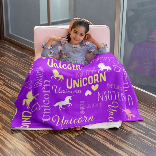 Couverture Polaire Filles personnalisables Unicorne Magique violet ro