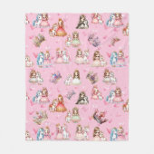 Couverture Polaire Filles Rose Princesse & Unicorne Motif Avec Couron (Devant)