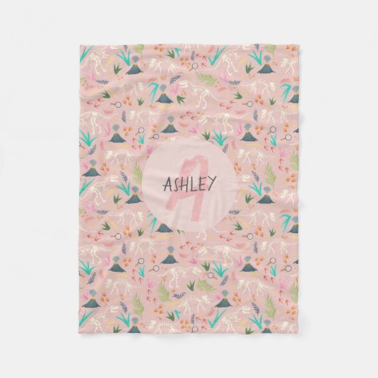 Couverture Polaire Filles science mignonne Dinosaure Fossil Monogramm (Devant)