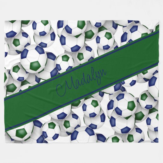 Couverture Polaire filles sport bleu vert soccer balls motif (Devant (Horizontal))