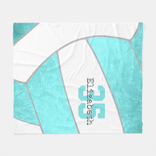 Couverture Polaire filles volleyball turquoise brillant personnalisé (Devant (Horizontal))