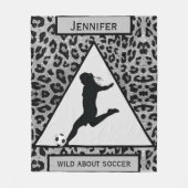 Couverture Polaire Filles "Wild About Soccer" Leopard d'argent (Devant)
