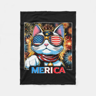 Couverture Polaire Fireworks Patriotique Maneki Neko Chat Merica