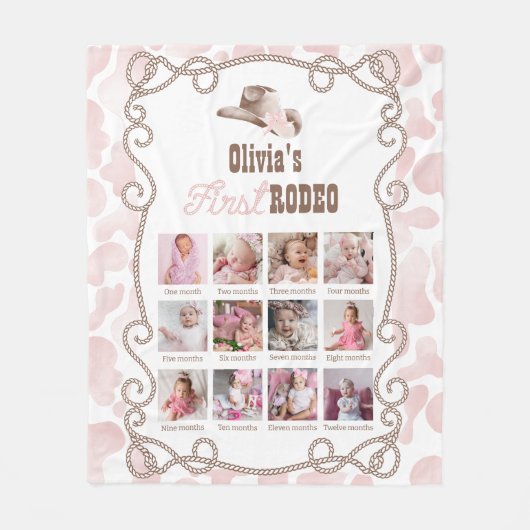 Couverture Polaire First Rodeo 1st Birthday Dusty Pink Photo Sign (Devant)