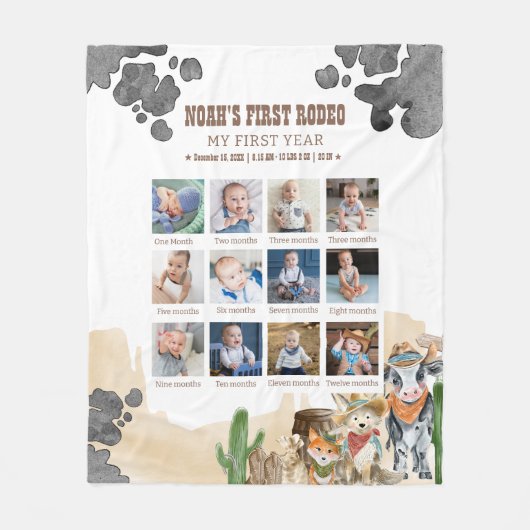Couverture Polaire First Rodeo Birthday 12 Month Photo Collage (Devant)
