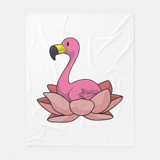 Couverture Polaire Flamant rose à fleur de Lotus (Devant)