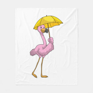 Couverture Polaire Flamant rose à la pluie avec parapluie