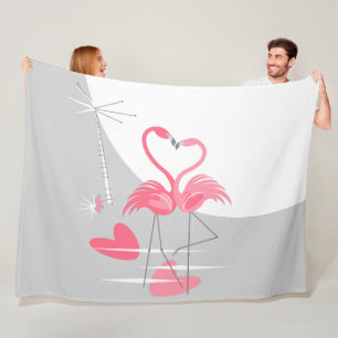 Couverture Polaire Flamant rose Amour Grande Lune polaire large horiz