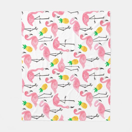 Couverture Polaire Flamant rose aquarelle et ananas : Ensemble tropic (Devant)