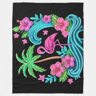 Couverture Polaire Flamant rose de néon tropical