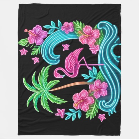 Couverture Polaire Flamant rose de néon tropical (Devant)