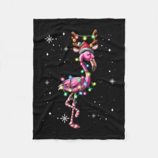 Couverture Polaire Flamant rose de Noël Santa Hat Jeu de lumières Fla