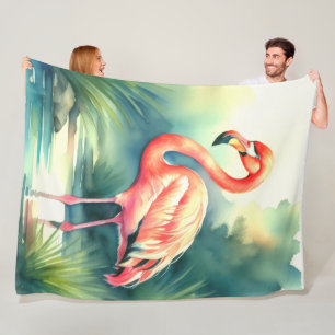 Couverture Polaire Flamant rose de peinture aquarelle