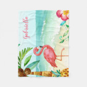 Couverture Polaire Flamant rose de plage tropical personnalisé (Devant)