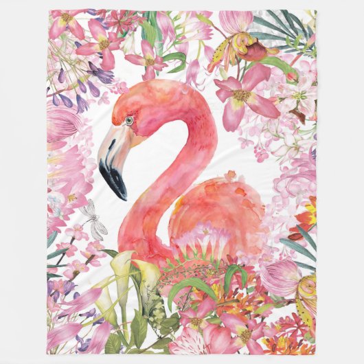 Couverture Polaire Flamant rose en Jungle Fleur - Motif d'été (Devant)