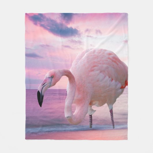 Couverture Polaire Flamant rose et ciel rose (Devant)