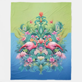 Couverture Polaire Flamant Rose Feuillage Tropical Côtier