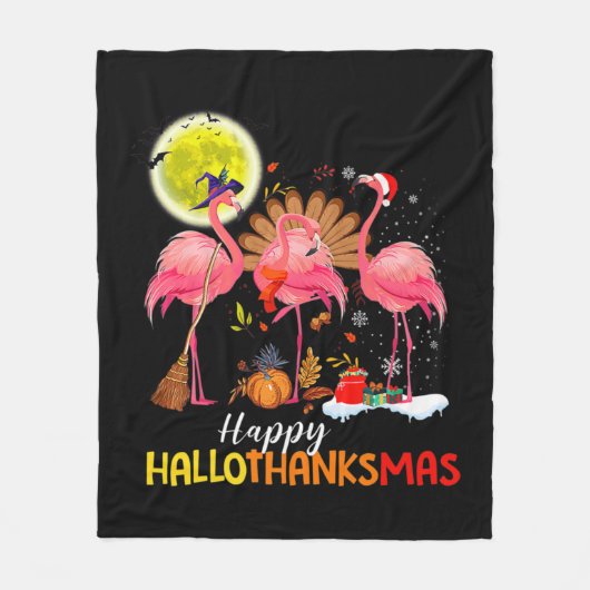 Couverture Polaire Flamant rose mignon HalloThanksmas Happy Halloween (Devant)