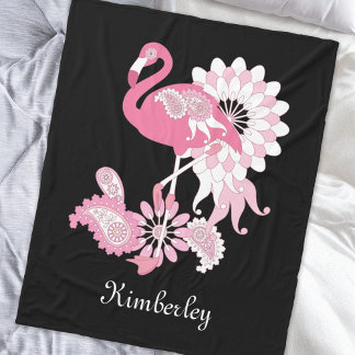 Couverture Polaire Flamant rose moderne noir rose Paisley