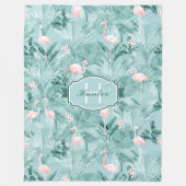 Couverture Polaire Flamant rose Orchidée Tropical Motif Turquoise ID8 (Devant)