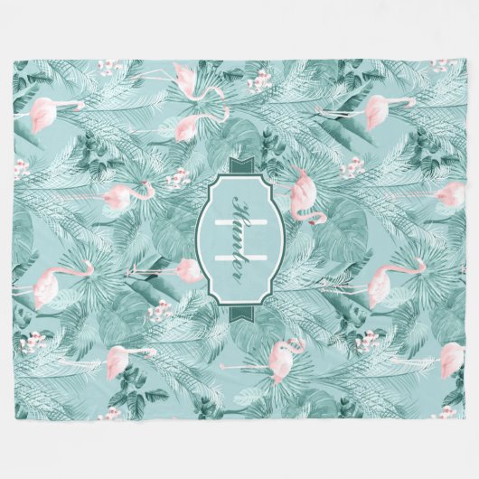 Couverture Polaire Flamant rose Orchidée Tropical Motif Turquoise ID8 (Devant (Horizontal))