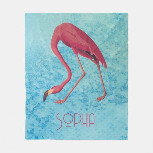 Couverture Polaire Flamant rose rose Audubon sur aquarelle bleue (Devant)