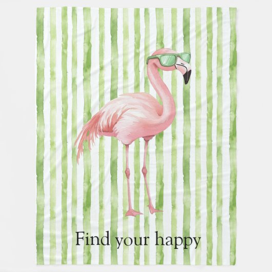 Couverture Polaire Flamant rose rose blanc vert (Devant)