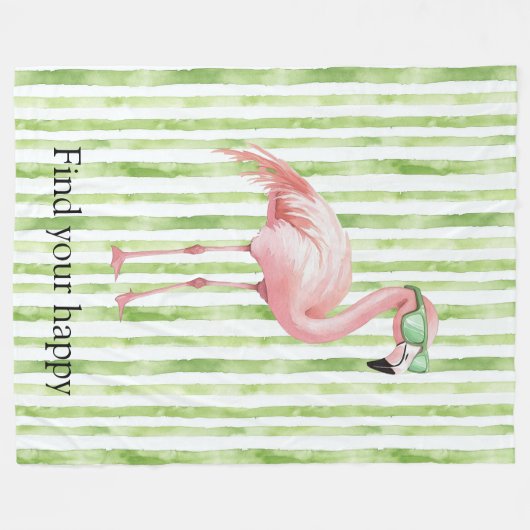 Couverture Polaire Flamant rose rose blanc vert (Devant (Horizontal))