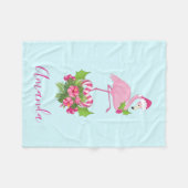 Couverture Polaire Flamant rose rose en Santa Hat avec Sucre de canne (Devant (Horizontal))