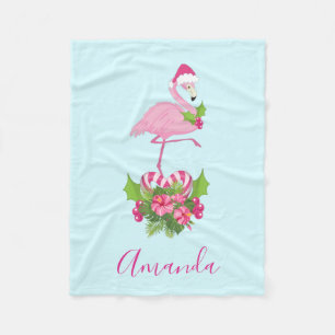 Couverture Polaire Flamant rose rose en Santa Hat avec Sucre de canne