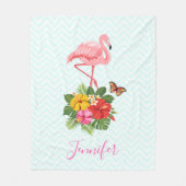 Couverture Polaire Flamant rose rose & Hibiscus Tropical Fancy (Devant)