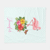 Couverture Polaire Flamant rose rose & Hibiscus Tropical Fancy (Devant (Horizontal))
