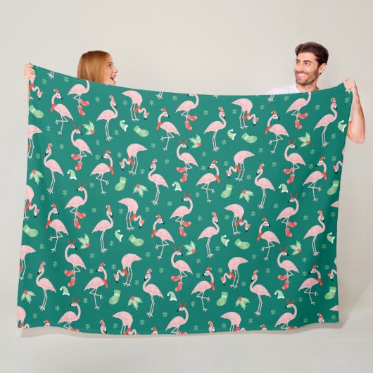 Couverture Polaire Flamant rose rose Vert Noël Motif de vacances (En situation)