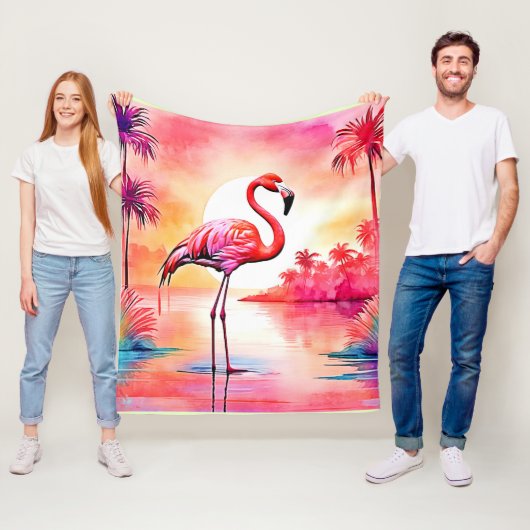 Couverture Polaire Flamant rose tropical (En situation)