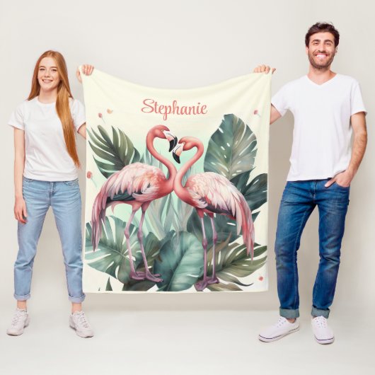 Couverture Polaire Flamant rose tropical rose (En situation)