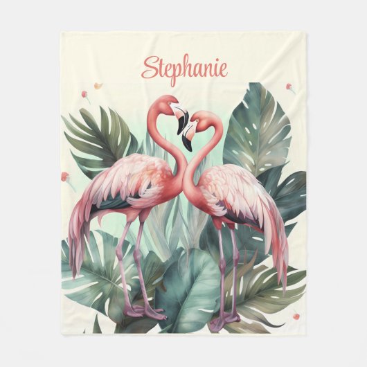 Couverture Polaire Flamant rose tropical rose (Devant)