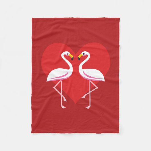 Couverture Polaire Flamants roses blancs mignons rose avec coeur roug (Devant)