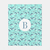 Couverture Polaire Flamants roses bleus de monogramme moderne (Devant)