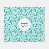 Couverture Polaire Flamants roses bleus de monogramme moderne (Devant (Horizontal))
