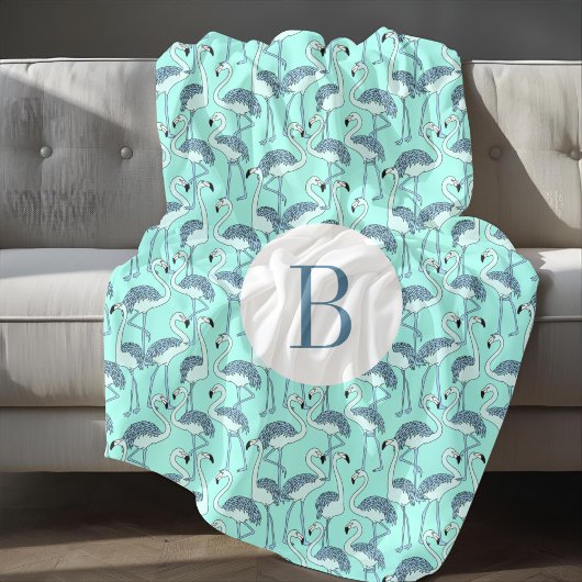 Couverture Polaire Flamants roses bleus de monogramme moderne