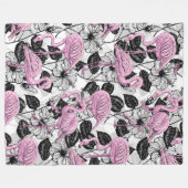 Couverture Polaire Flamants roses et fleurs d'hibiscus (Devant (Horizontal))